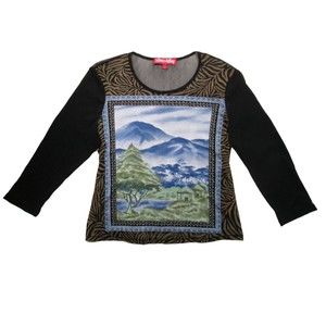 Womens Sheer Mesh Top Medium Black Tiger Stripe Landscape Nylon Sharon Anthony